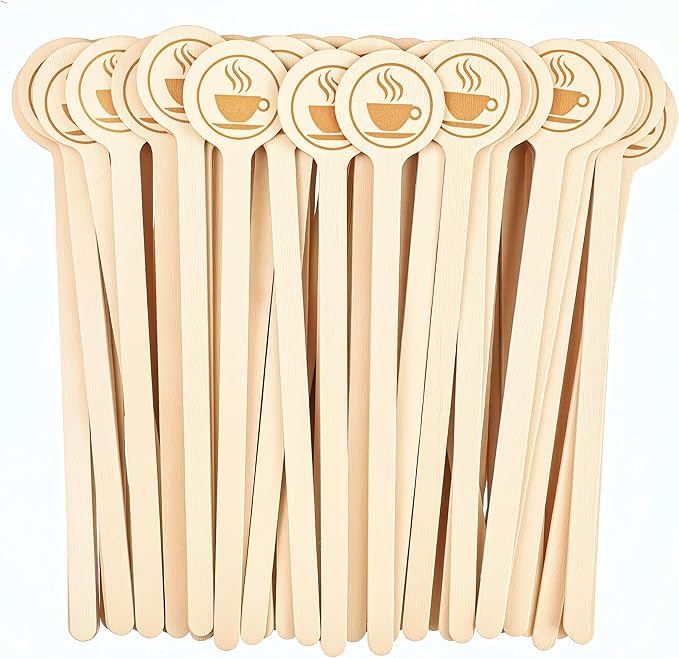 Wooden Coffee Stirrers 100-Pack Coffee Stir Sticks 5.9 Inch Natural Birch Stir Sticks with Round Ends, Disposable Stirring Sticks for Coffee, Cocktails, Milk & Hot Drinks