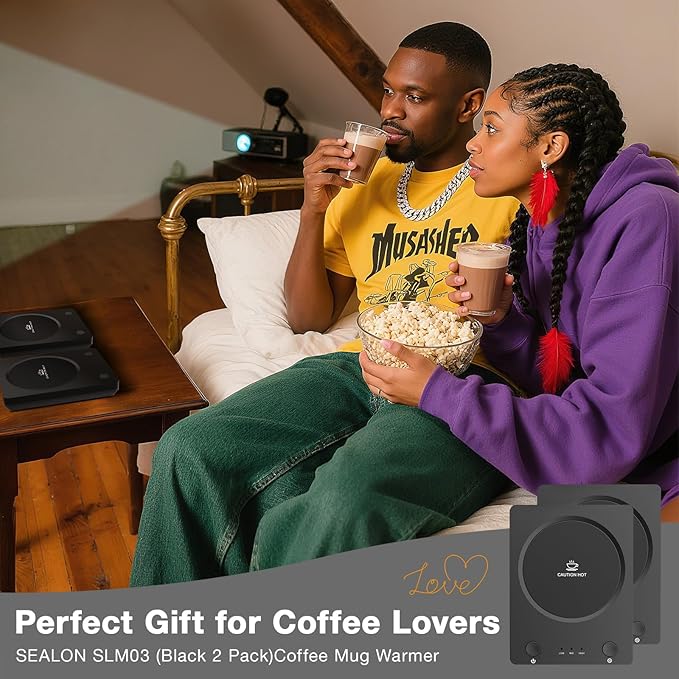 SEALON SLM03 Electric Coffee Mug Warmer (Black, 2 Pack) - 3-Temperature Desk Cup Warmer with Auto Shut-Off (4 Hours) for Heating Coffee, Tea, Milk & Beverages