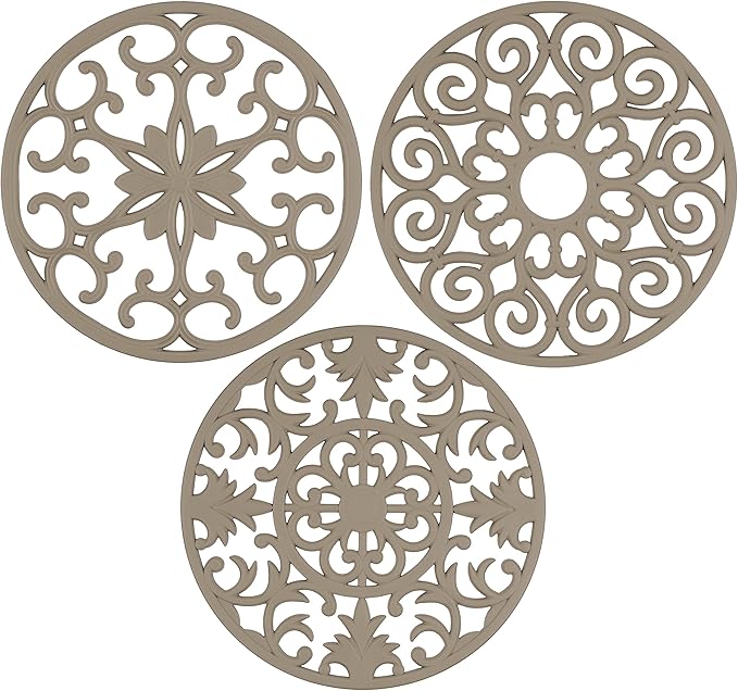 GASARÉ, Extra Large, Thick, 10" Silicone Trivets for Hot Dishes, Pots, and Pans, Hot Pads for Countertops, Flexible, Dishwasher Safe, 10 x ¼ Inches, Set of 3, Taupe