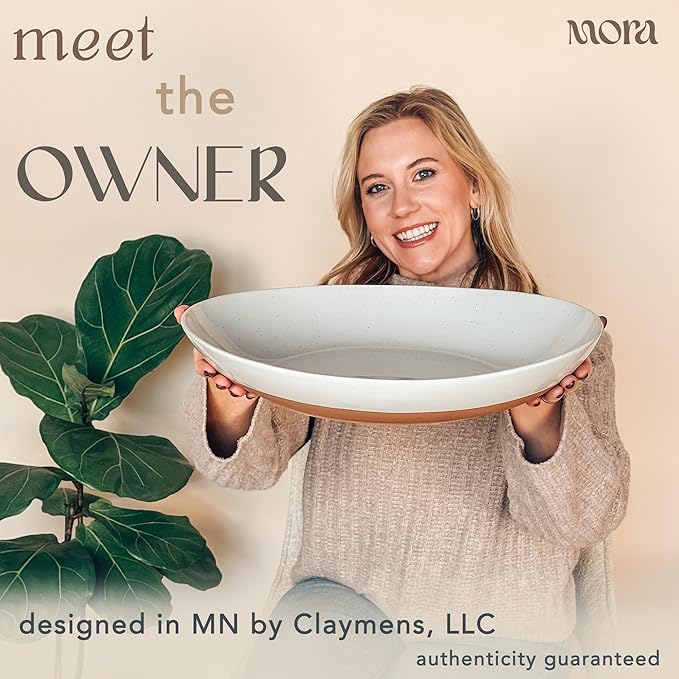 Mora Ceramic Large Serving Bowls- Set of 2 Oval Platters for Entertaining. Modern Kitchen Dishes for Dinner, Fruit, Salad, Turkey, etc. Oven, Dishwasher Safe, 110/80 oz, 16" / 14.6" - Earl Grey