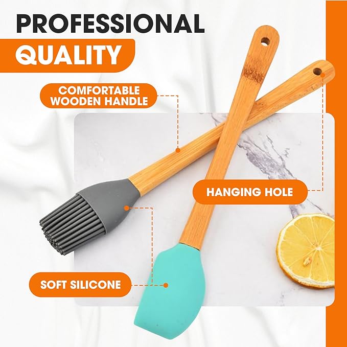 Cheer Collection Mini Silicone Spatula Set – 5-Piece Wooden Handle Kids Baking Tools, Non-Stick Mini Spatula for Baking, Cooking, Cake Decorating & Family Kitchen Fun