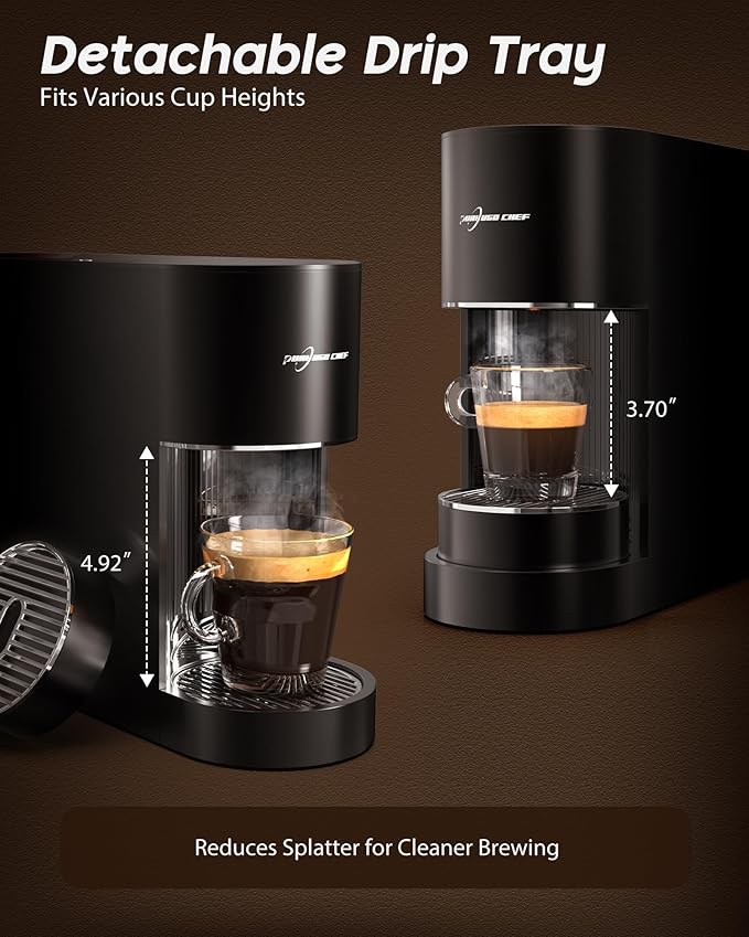 Espresso Machine Coffee Makers, Compatible with Nespresso Original Pods, One-Touch with Illuminated Brew Zone, 20 Bar Pump, 33.8oz Removable Tank, Compact Design, CM-C07-A