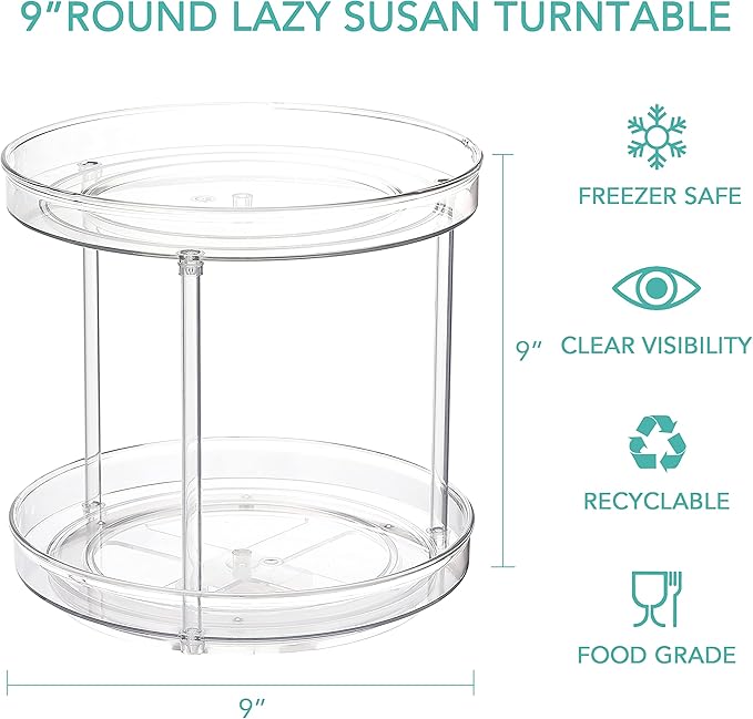 URALFA 2 Pack 9 Inch Lazy Susan Spice Rack Organizer & 2 Tier 9 Inch Lazy Susan Turntable for Cabinet