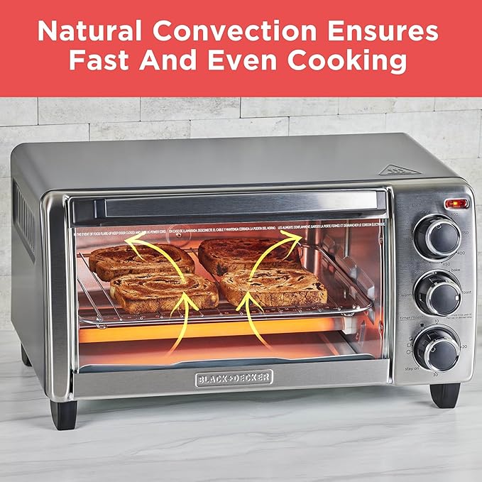 BLACK+DECKER TO1313SBD Toaster Oven, 15.47 Inch, Silver