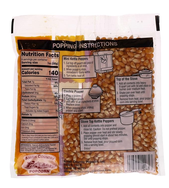 Amish Country Popcorn | All-In-One Kernel Packs | Pre-Measured for Popcorn Machines and Includes Hulless Popcorn, Oil & Salt (Medium Yellow, Oil & Seasoning -10.75 oz - Pack of 24)