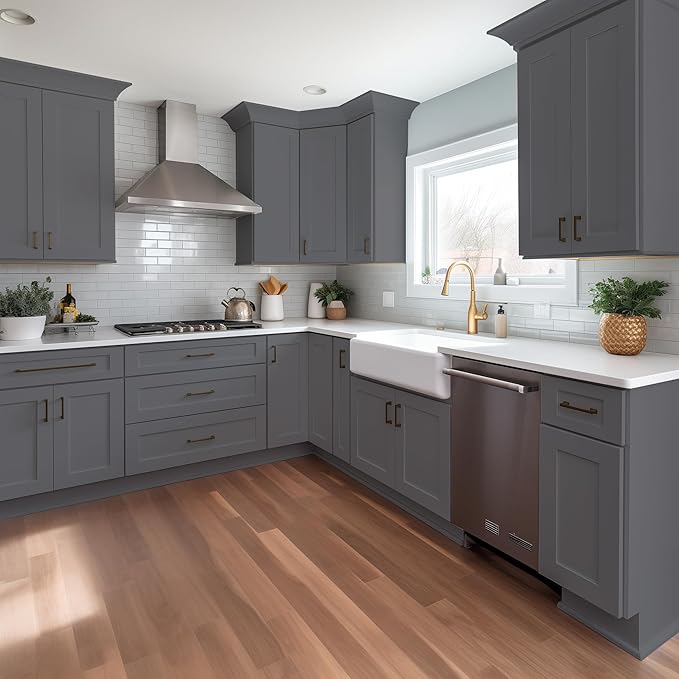 Wall-Mounted Cabinet – Solid Wood Shaker Style Medicine Cabinet with Adjustable Shelves & Soft-Close Doors for Bathroom, Kitchen, and Office Storage (Pebble Gray, 33" W x 12" D x 30" H)