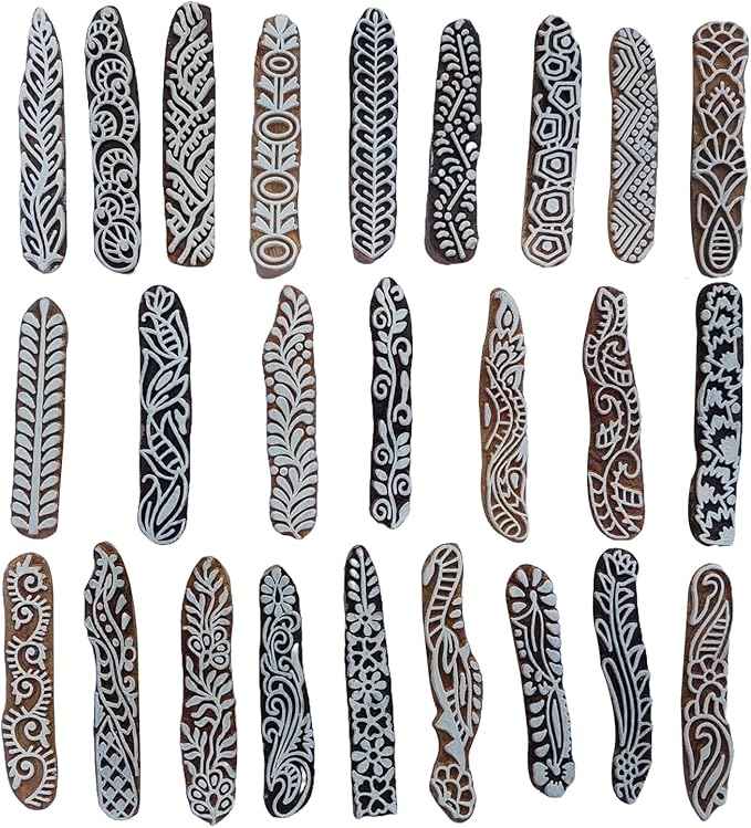 Royal Kraft Border Wooden Block Printing Stamps (Set of 25) - DIY Henna Fabric Textile Paper Clay Pottery Blocks Bulk01_25E