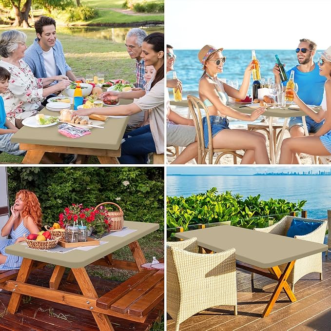 homing Rectangle Table Cloth Cover, Waterproof Polyester Elastic Fitted Tablecloth, Fits for 4 Foot Folding Tables, Washable Table Protector for Picnic, Camping, Outdoor (Taupe, 24" x 48")
