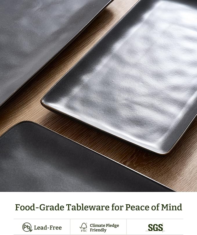 Famiware Serving Platter, Rectangular 15.67/14.1/12.6inch Serving Dishes for Entertaining, Dishwasher Safe, Stoneware Serving Trays for Party, Food, Turkey, Cheese, Reactive Glaze, Matte Dark Charcoal