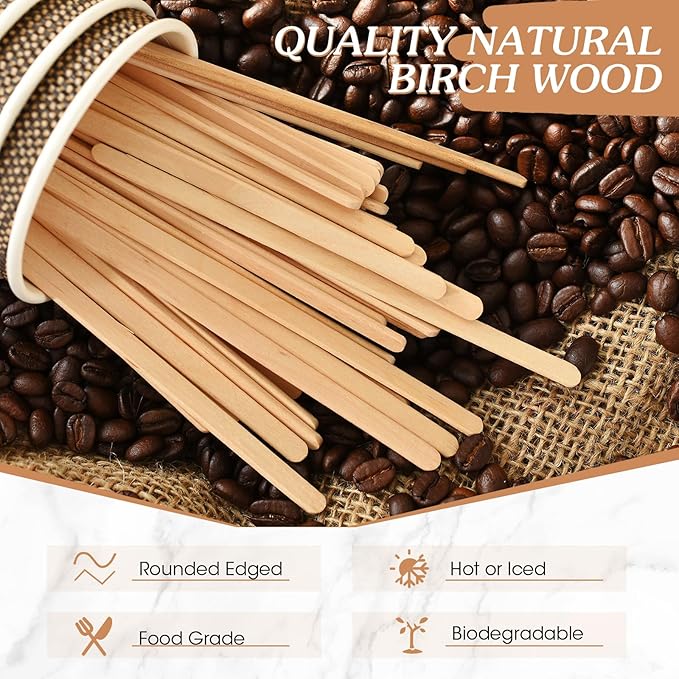 Meanplan 4000 Pack Birch Wood Coffee Stir Sticks 7.5 Inch Disposable Wooden Coffee Stirrers Bulk Long Tea Stirring Stick Round End Swizzle Beverage Mixer for Cocktail Hot Chocolate Drink Summer