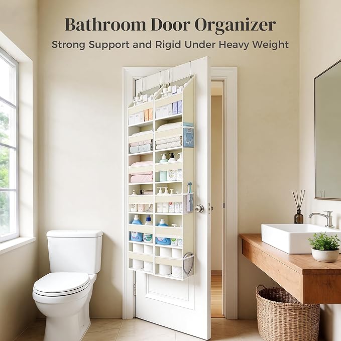 3-Pack Small Over the Door Hanging Organizer, 6 Clear Pockets and 6 Mesh Pockets, 11.8” Wide for Narrow Cabinet Doors, French Doors in the Bathroom, Closet, RV