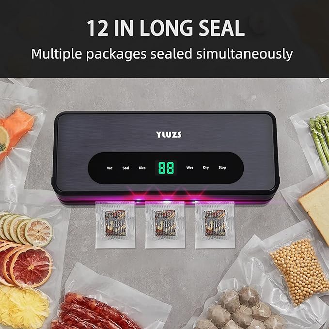 Vacuum Sealer For Food20 Pre-Cut Bags 118-inch Roll Bag, LED Digital Display with Inner Compartment, 4-in-1 Multi-Function Food Sealer with External Compact, Dark Gray.YLUZS