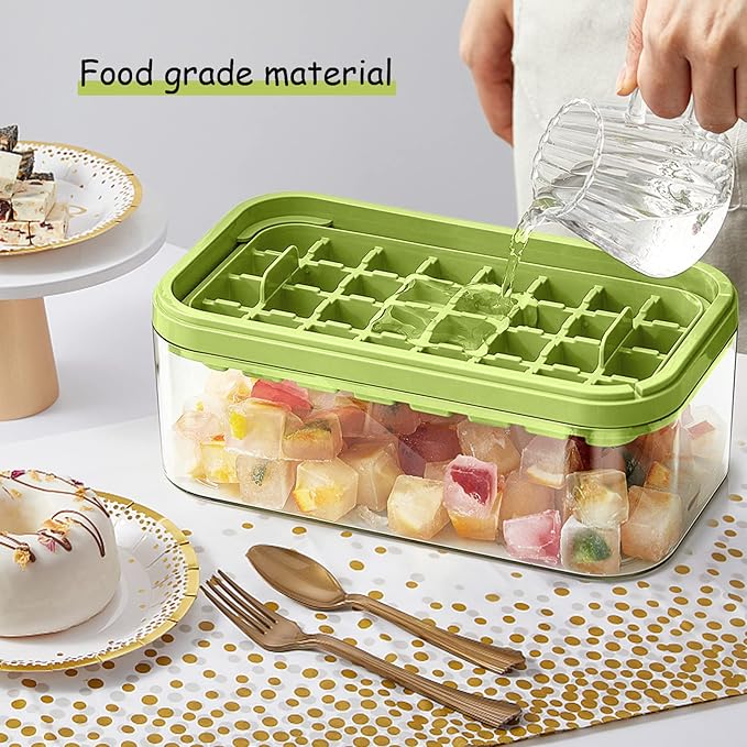 Ice Cube Trays with Lid and Bin, 4 Trays-Green