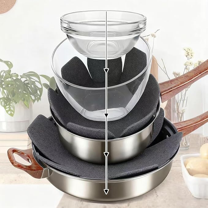 Pot and Pan Protectors 12 Pack 3 Different Sizes Pot Separator for Stacking Cookware Protectors Pan and Pot Dividers Pads Protect Glass Ceramic Dish Plates from Slipping Scratching Marring