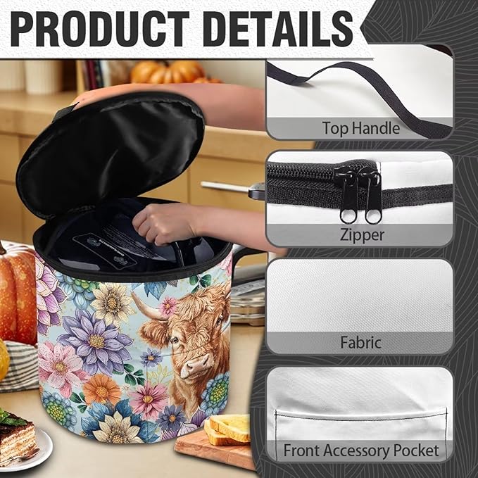 Retro Mandala Appliance Dust Covers for Kitchen Highland Cow Pressure Cooker Dust Cover Easy to Clean Carry Bag for 6 Quart