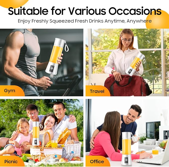 Portable Blender for Smoothies & Shakes - Cordless Personal Size Mini Blender with BAP Free Juice Cup, USB Rechargeable Suit for Sports/Picnic, Mother's Day