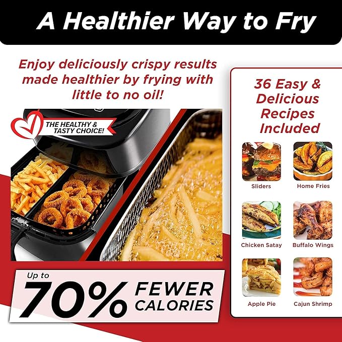 Nuwave 6-quart Brio Healthy Digital Air Fryer with One-Touch Digital Controls, 6 Preset Menu Functions & Removable Divider Insert (Renewed)