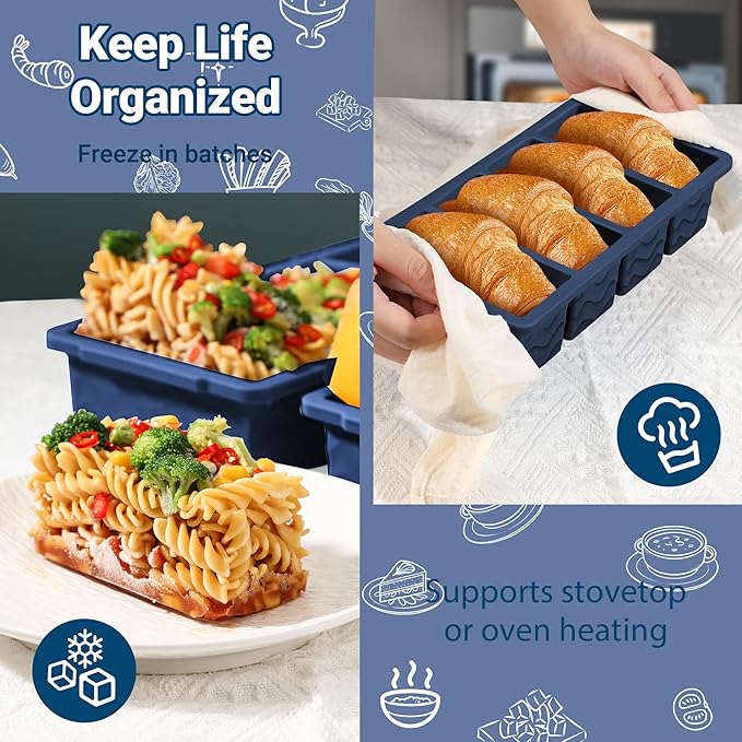 Doasuwish Silicone Freezer Tray for Soup with Lid – 1-Cup Soup Container Cube Style Ice Cube Trays for Freezer, Meal Prep & Food Storage, Freeze 250mL/125mL Portions – 2 Pack