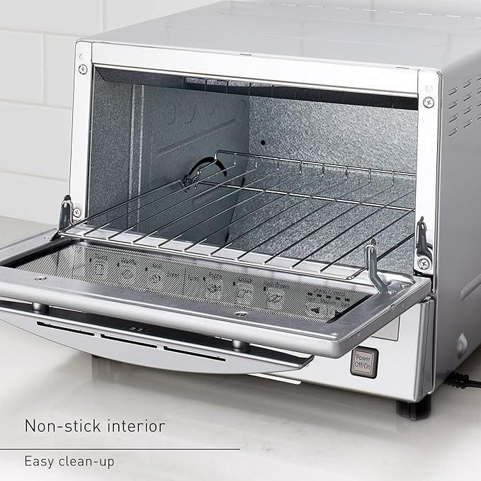 Panasonic FlashXpress Toaster Oven Countertop, 4-Slice Small Toaster Oven Compact Size with Double Infrared Heating, 6 Auto Cook Options and Precise Temperature Control, 1300W - NB-G110P (Silver)