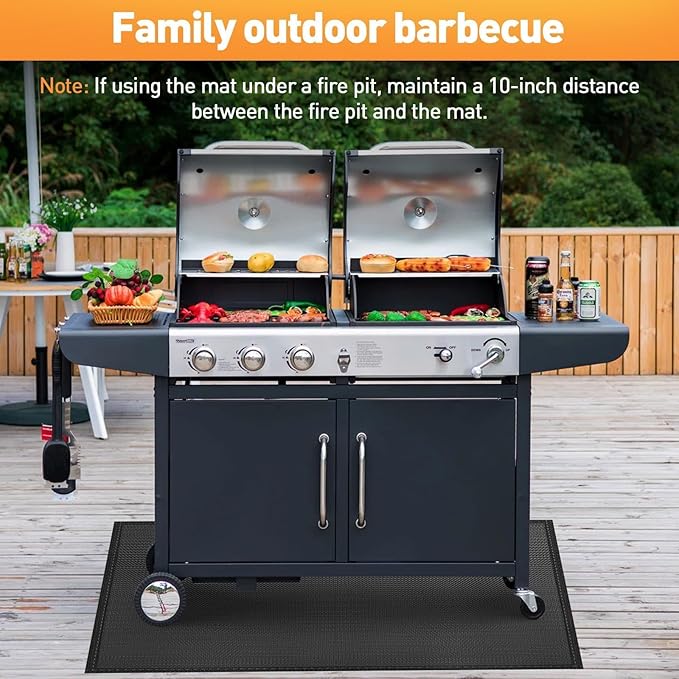 kanhiro Large 65 x 48 inches Under Grill Mat for Outdoor Grill, Indoor Fireplace/Fire Pit Mat, Double-Sided Fireproof Grill Pad, Oil-Proof Waterproof BBQ Protector for Decks and Patios