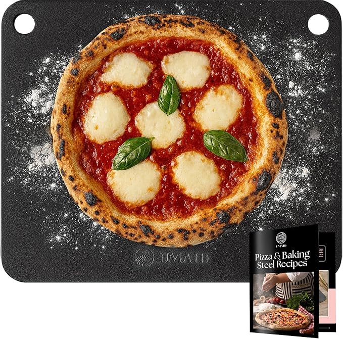 UMAID Pizza Steel for Oven & Grill, 16"x13.4", 1/4" Thick Pre-Seasoned Carbon Steel Baking Steel, Best Fit for Standard 12" Home Pizza, Achieve Restaurant-Quality Crust, Includes Recipe Booklet