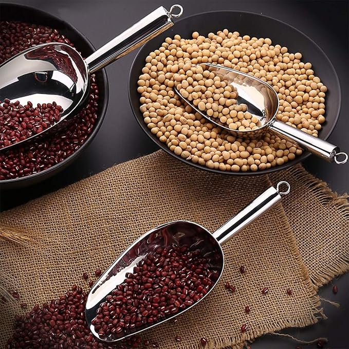 Cedilis Set of 4 Stainless Steel Ice Scoops, 8/12/16/24oz Metal Scooper for Freezer, Ice Machines, Pet Food, Flour, Candy, Coffee Beans, Dishwasher Safe