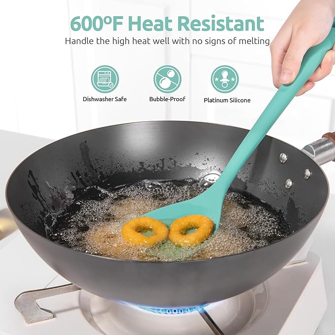 U-Taste 18/8 Stainless Steel Measuring Cups and Spoons Set of 10 and 600ºF Heat Resistant 13.76" Long, 3.63" Wide Wok Spatula for Kitchen Stir Fry (Aqua Sky)