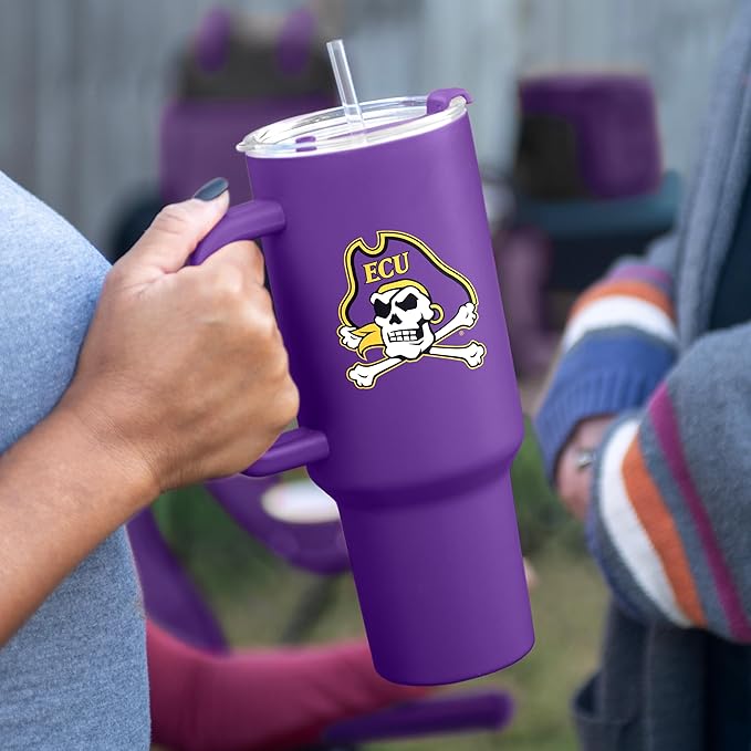 Logo Brands NCAA 40 oz Tumbler with Handle -Stainless Steel Insulated Travel Tumbler with Straw Lid – Powder Coated, Leak-Resistant, Keeps Drinks Hot/Cold – Great for Tailgating, or Everyday Use
