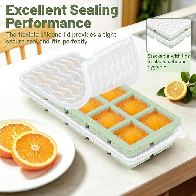 Aopigavi 2-Pack Ice Cube Trays, 10 Cubes 2 Tbsp. Silicone Freezer Molds with Lids, Reusable Ice Trays for Freezer, Kitchen, RV, Cocktail, Whiskey, Coffee, Soup & Food, BPA Free, Dishwasher Safety