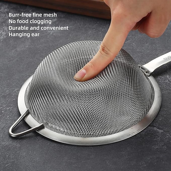 304 Stainless Steel Fine Mesh Strainers for Kitchen, Colander-Skimmer with Handle, Sieve Sifters for Food, Tea, Rice, Oil, Noodles, Fruits, Vegetable 5.51 inch Medium