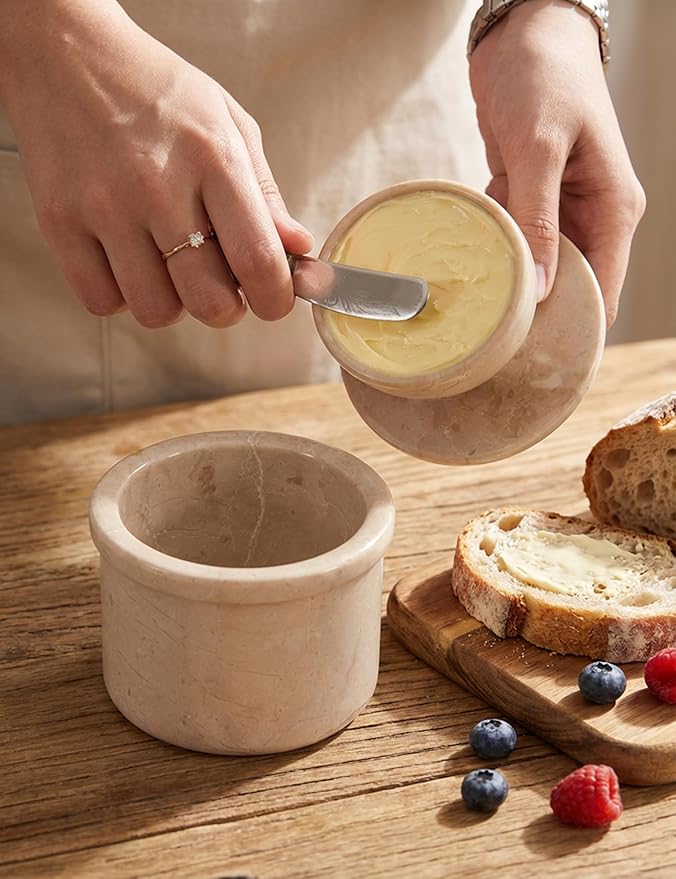 Radicaln Marble Butter Keeper 4.25'' Inches Verona Handmade French Butter Holder For Kitchen Counter Decor Ideal Butter Crock For Counter With Water & Butter Crock For Kitchen