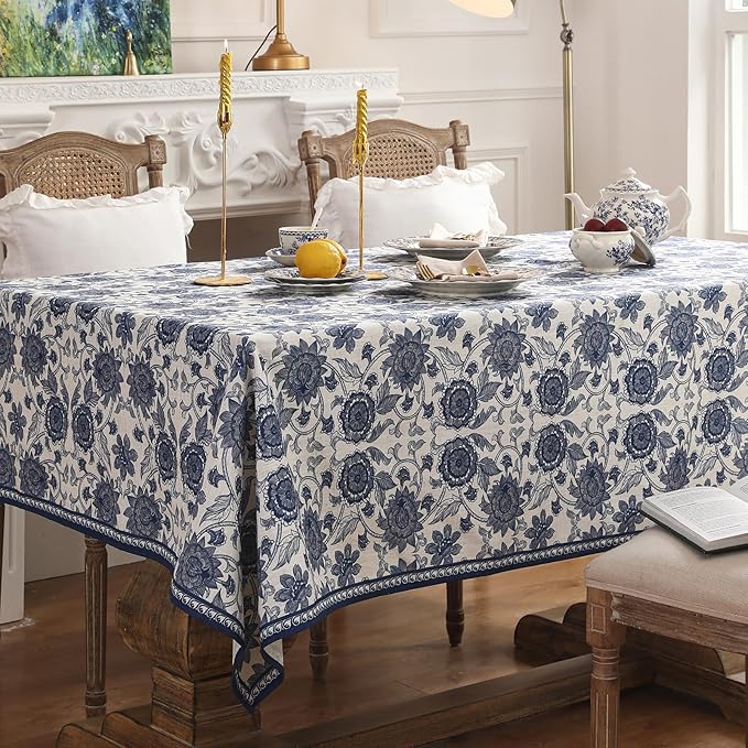 patdrea Designer Vintage Blue Floral Tablecloth for Square Table,Linen Paisley Breathable Pattern Table Cloth,Home Cover Decor for Kitchen Dining Christmas,Thanksgiving,67"x67"-Lantang a