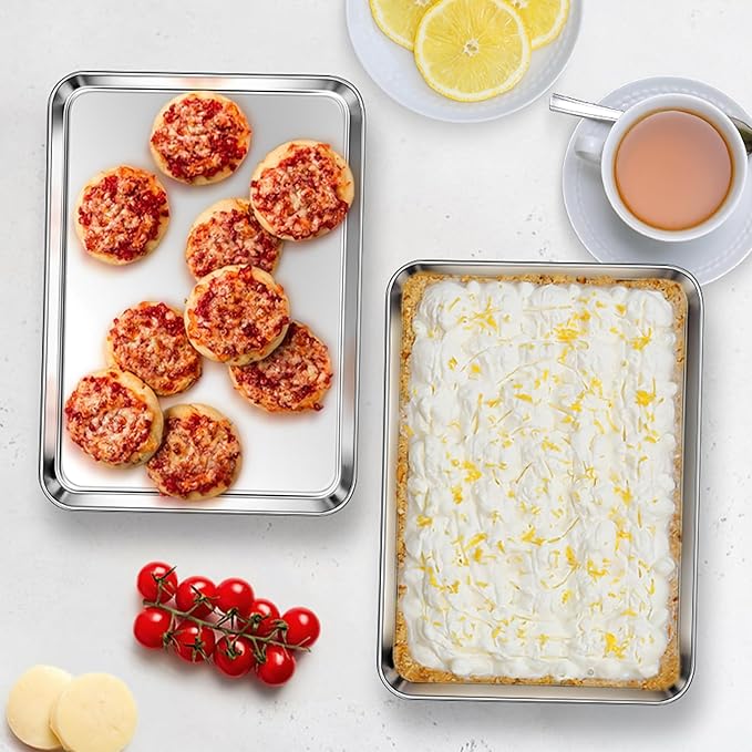 Homikit 2 Pack Baking Sheet, 10 x 8 Inch Stainless Steel Cookie Tray Set for Cooking Toasting, Small Metal Toaster Oven Baking Pan Non Stick, Rustproof & Mirror Finish, Dishwasher Safe