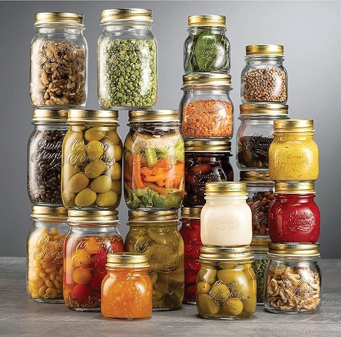 Bormioli Rocco Quattro Stagioni set of 4 Clear Airtight Mason Jars, 8.5 Oz. Made from BPA Free Durable Glass, Made In Italy.
