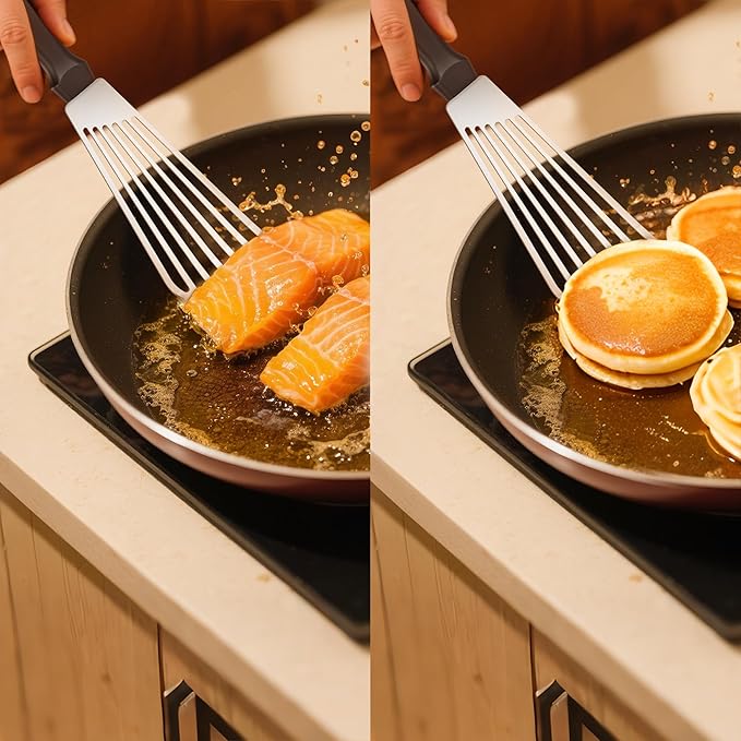 Fish Spatula 18/8 Stainless Steel, Thin Long Flexible 12.5-in Metal Spatula Fish Turner Brushed Kitchen Utensil for Outdoor Grilling Daily Barbeque, Dishwasher Safe