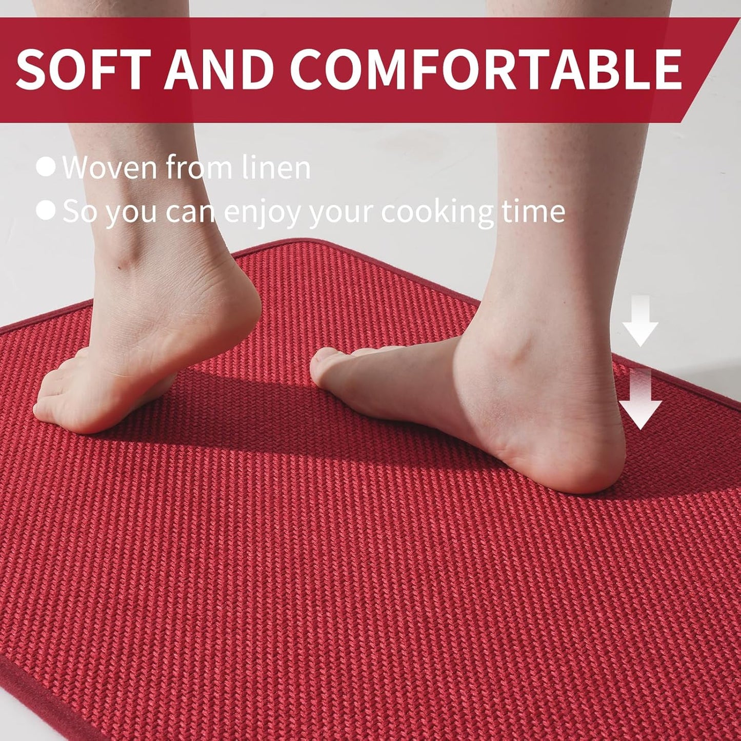 Kitchen Mats for Floor, Super Absorbent Kitchen Rugs Non Slip Washable, Soft Imitation Linen Braided Kitchen Runner Rug, Standing Mat Kitchens Sink Mat, Easy to Clean, Red 17x71