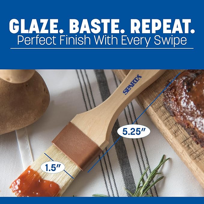 SPARTA Chef Series Basting Brush, Flat Boar Bristle Pastry Brush for Cooking and Baking, 1.5" Wide, 1 Count