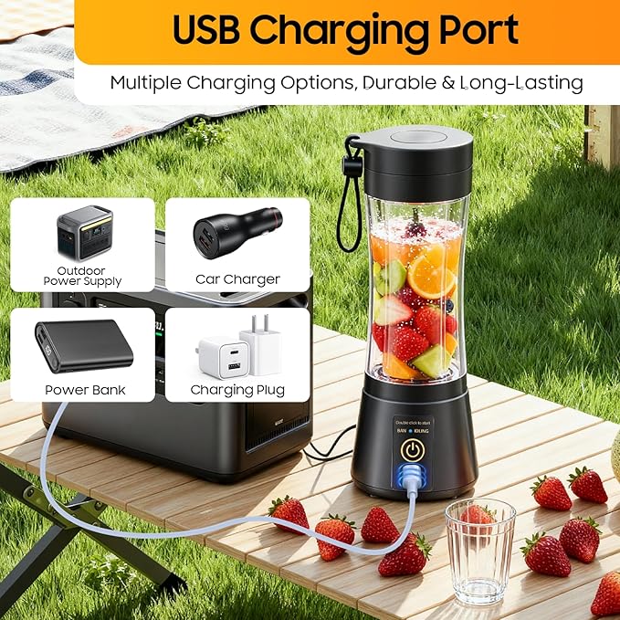 Cordless Personal Size Portable Blender - 380Ml Blender Smoothies and Shakes, BPA Free Traveling Juice Cup with Powerful Blending, Freshly Squeezed in Sports/Travel/Home