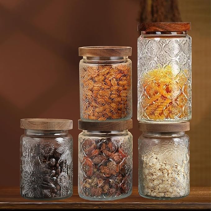 2-Pack 24 OZ Vintage Glass Jar with Lid, Airtight Food Storage Canisters with Bamboo for Kitchen Counter Pantry, Ideal for Coffee, Candy, Tea, Oats, Sugar, Cookies Decorative Jars