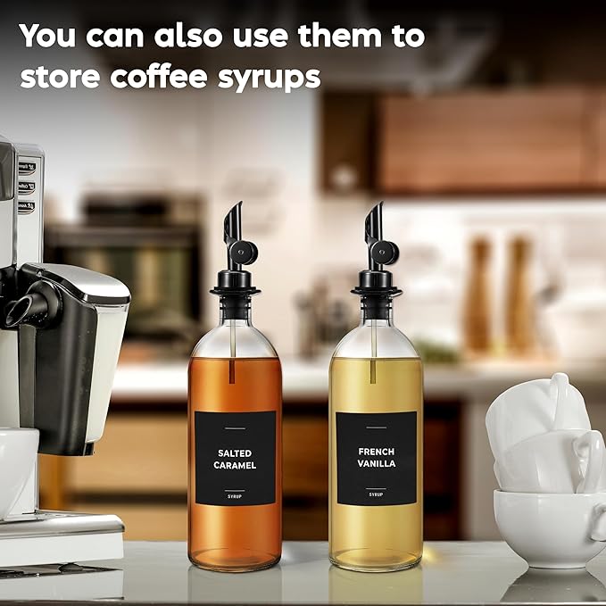Spaceneat Olive Oil Dispenser Bottle for Kitchen & Coffee Syrup Dispenser Bundle, Black