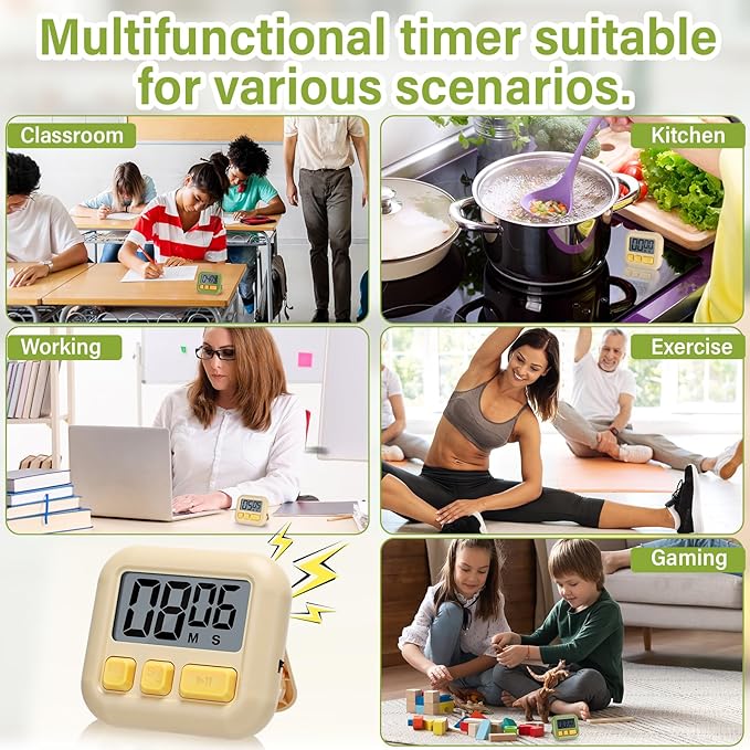 Weewooday 24 Pcs Digital Kitchen Timer Magnetic Timer Bulk On/Off Switch Minute Second Count up Countdown Loud Alarm for Exercise Cook Baking (Candy Green,Eggshell Yellow)
