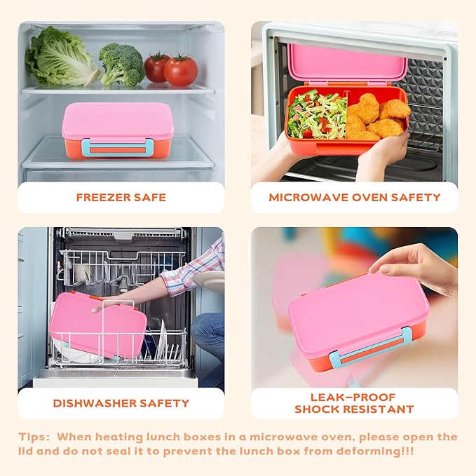 Lunch Box for Kids With 8oz Soup Thermo, Leak-proof Lunch Container with 2 Compartments, Thermo Food Jar Food Containers for Back to School Girls Boys (Pink)