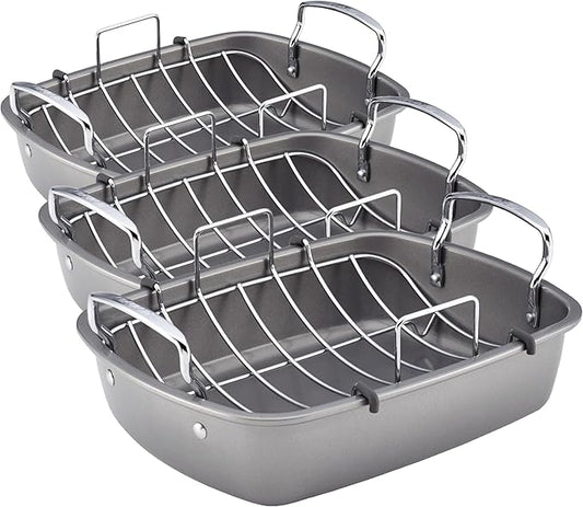 Circulon Nonstick Roasting Pan/Roaster with Rack - 17 Inch x 13 Inch,Gray,(Pack of 3)