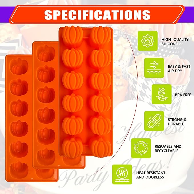 Halloween Pumpkin Chocolate Mold 3 PCS Silicone Chocolate Mold 12 Cavity Autumn Halloween Candy Mold for Baking Chocolate Candy Cake and Cookies