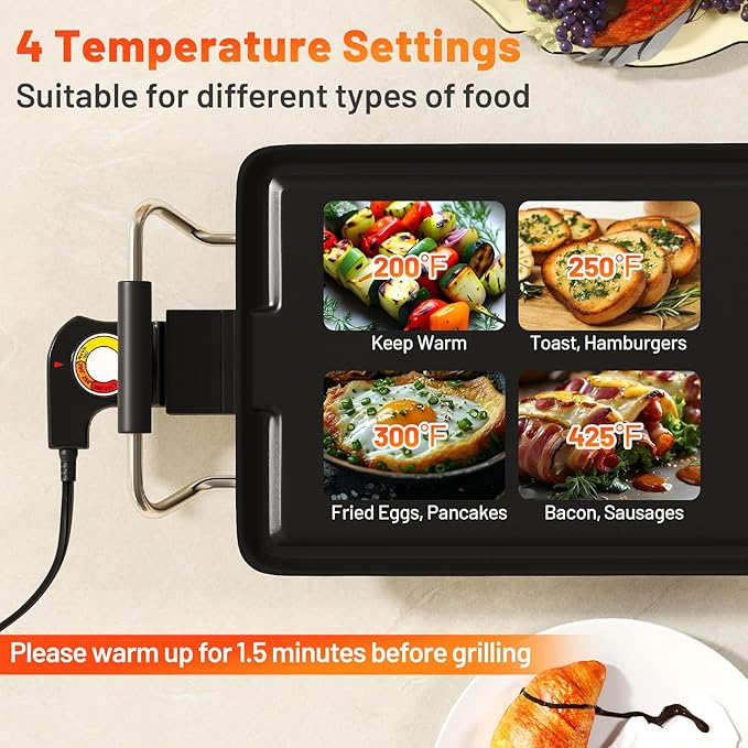 LDAILY 39.5’’ Extra Large Nonstick Electric Griddle, Teppanyaki Grill BBQ W/ 4 Adjustable Temperature, Even Heating & Handles, Long Table Top Pancake Griddle Grill for Indoor & Outdoor Party, Camping