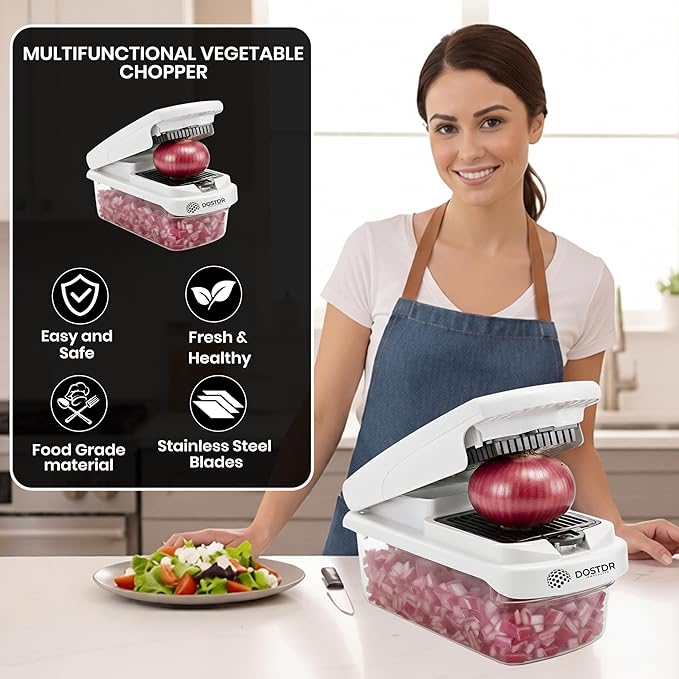 Compact Premium Vegetable Chopper, Mandoline Slicer, Veggie Chopper Food Chopper Container, Vegetable Cutter, Onion Salad Vegetable Chopper, Fruit Slicer, Shredding (White & Black)