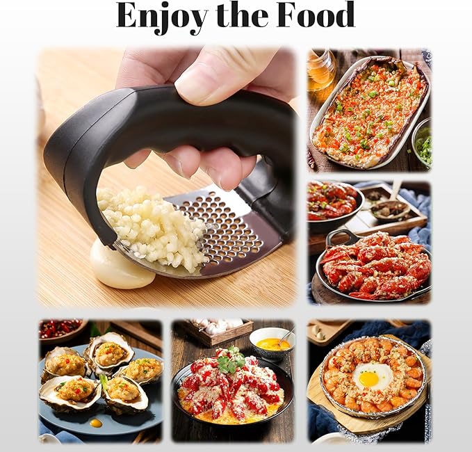 Garlic Press Rocker, Heavy Duty Stainless Steel Press With Peeler Tube, Mincer Tool Crusher Chopper for Smashing, Professional Kitchen Gadget Slicer Twister