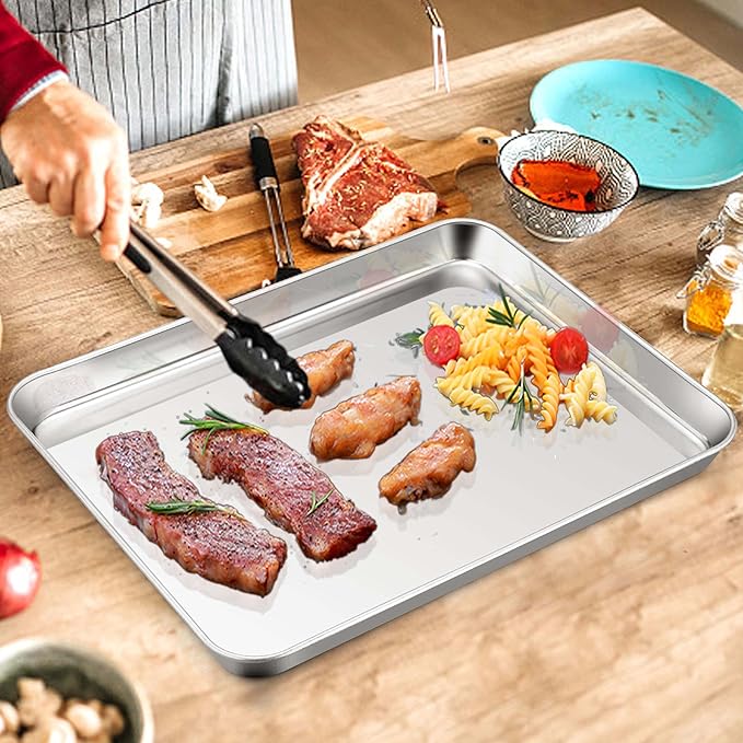 Homikit Baking Pan Sheet Set of 2, Stainless Steel Cookie Sheets Tray for Oven, 20 x 14 Large Metal Half Sheet Bakeware for Cooking Baking, Rustproof & Heavy Duty, Mirror Finish & Dishwasher Safe