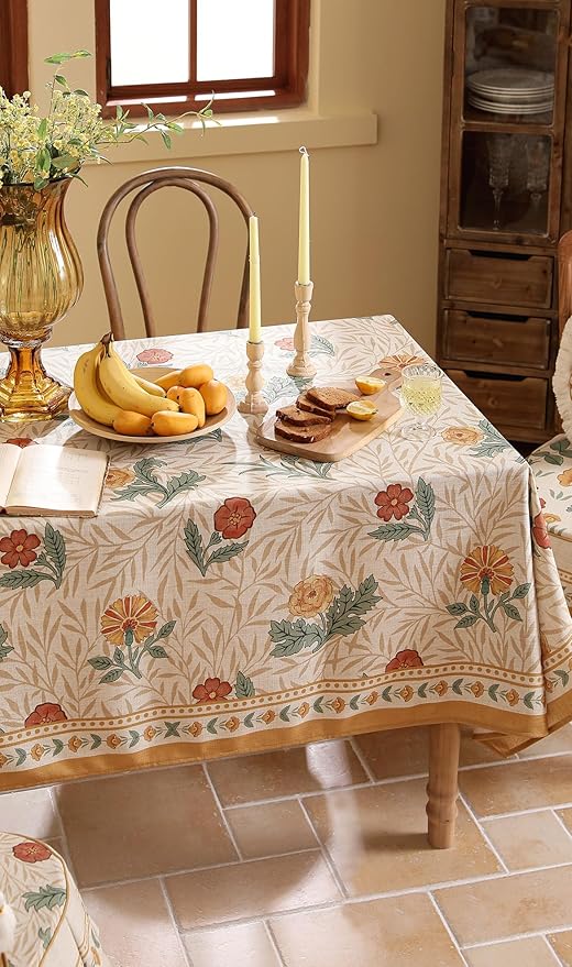 patdrea Designer French Vintage Rectangular Tablecloth,Yellow Floral Pattern Anti-Wrinkle Table Cloth,Dacorative Cover for Kitchen Dining Parties,Christmas,Thanksgiving,55"x79"-Cornflowers