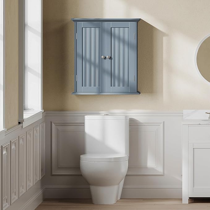 ChooChoo Bathroom Wall Cabinet, Over The Toilet Space Saver Storage Cabinet, Medicine Cabinet with 2 Door and Adjustable Shelves, Cupboard, Grey